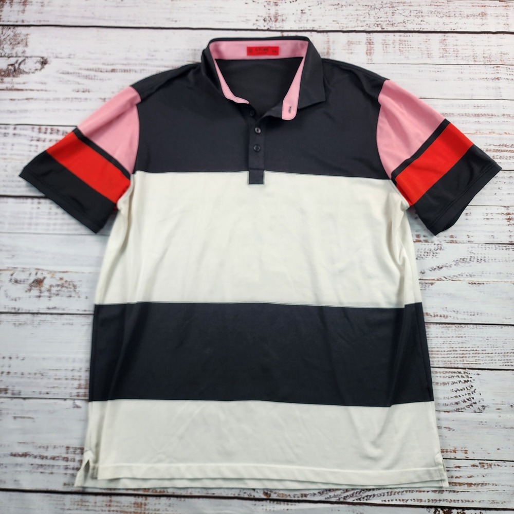 G/FORE Golf Polo Shirt Men's XXL Black White Pink Red Colorblock Performance